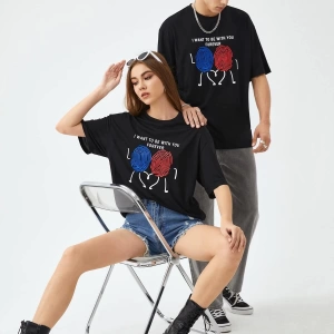 Unisex 1pc Sloganlı ve Karikatür Grafikli Omuz Harajuku Style