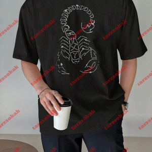 Unisex Akrep Baskılı Tshirt Beyaz