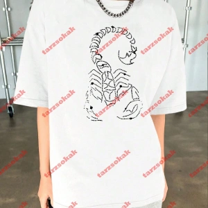Unisex Akrep Baskılı Tshirt Beyaz
