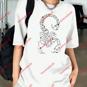 Unisex Akrep Baskılı Tshirt Beyaz