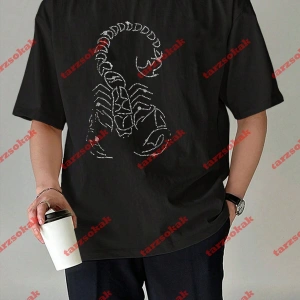 Unisex Akrep Baskılı Tshirt Beyaz