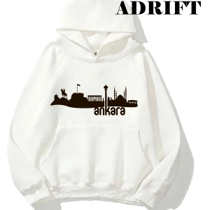 Unisex Ankara Sweatshirt Hoodie Kapşonlu Beyaz