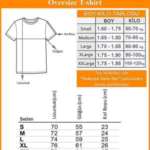 Unisex Antrasit Önü Ayın Evreleri Baskılı Bol Kesim Oversize Pamuklu Tshirt