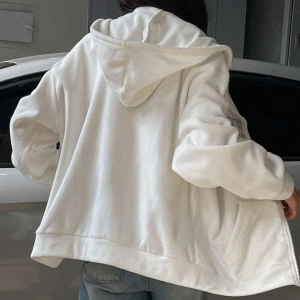 Ünisex Basic Slim Fit Kapüşonlu Fermuarlı Cepli Sweatshirt Bej Bej