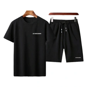 Unisex Baskılı Bisiklet Yaka Siyah Tişört Ve Siyah Bermuda Şort 2li Set Alt Üst