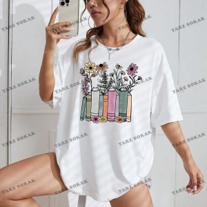 Unisex BAY  Çiçek Desenli Düşük Omuz Tişört KOD-1315