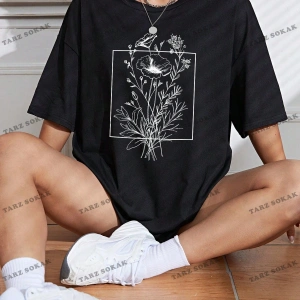 Unisex BAY  Çiçek Desenli Düşük Omuz Tişört KOD-1333