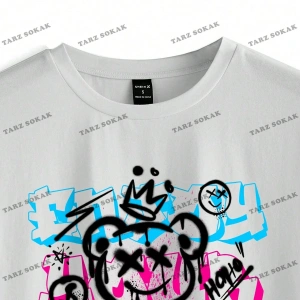 Unisex BAY  Desen Baskılı Düşük Omuzlu T-Shirt KOD-1334