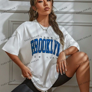 Unisex BAY  Harf Grafikli Düşük Omuzlu Tişört KOD-1306