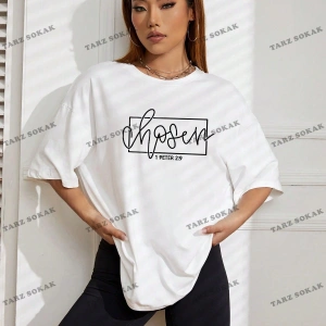 Unisex BAY  Harf Grafikli Düşük Omuzlu Tişört KOD-1322