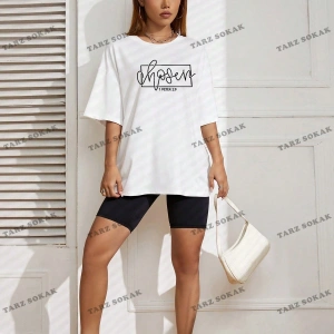 Unisex BAY  Harf Grafikli Düşük Omuzlu Tişört KOD-1322