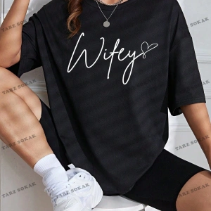 Unisex BAY  Harf Grafikli Düşük Omuzlu Tişört KOD-1337