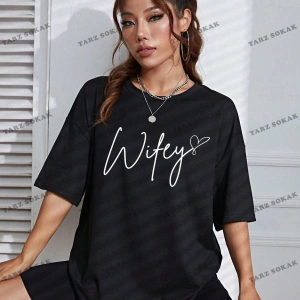 Unisex BAY  Harf Grafikli Düşük Omuzlu Tişört KOD-1337