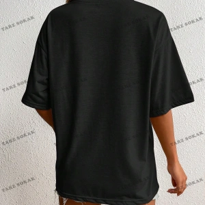 Unisex BAY  Harf Grafikli Düşük Omuzlu Tişört KOD-1373