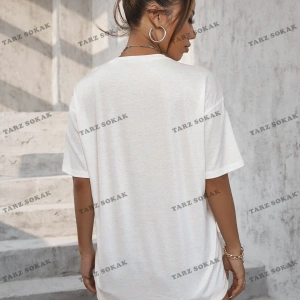 Unisex BAY  Harf ve İfade Baskı Düşük Omuzlu Tişört KOD-1376