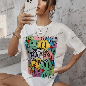 Unisex BAY  Harf ve İfade Baskı Düşük Omuzlu Tişört KOD-1376