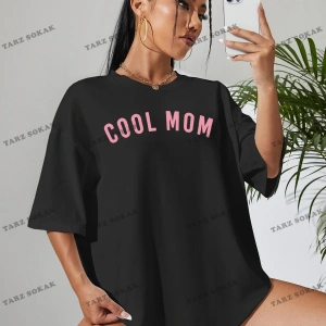 Unisex BAY  Harfli Grafik Düşük Omuz Oversize Tişört KOD-1343