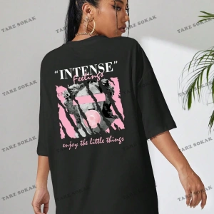 Unisex BAY  Heykel ve Slogan Baskılı Düşük Omuzlu Tişört KOD-1390