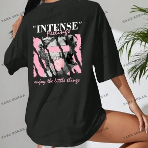 Unisex BAY  Heykel ve Slogan Baskılı Düşük Omuzlu Tişört KOD-1390