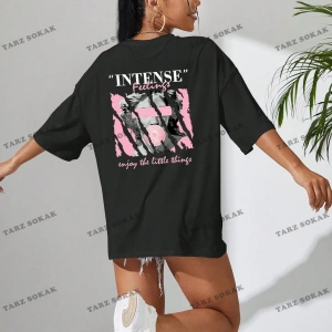 Unisex BAY  Heykel ve Slogan Baskılı Düşük Omuzlu Tişört KOD-1390