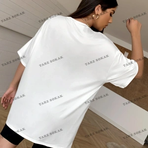 Unisex BAY  Hindistan Cevizi Ağacı Ve Harf Grafikli Drop Omuz Tişört KOD-1313