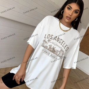 Unisex BAY  Hindistan Cevizi Ağacı Ve Harf Grafikli Drop Omuz Tişört KOD-1313