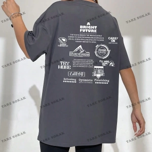 Unisex BAY  İngilizce Harfler Baskılı Kapalı Omuz Tişört KOD-1397