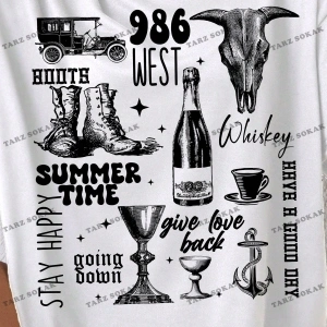 Unisex BAY  Kadın Batı Tarzı Baskılı Kısa Kollu Tişört KOD-1336