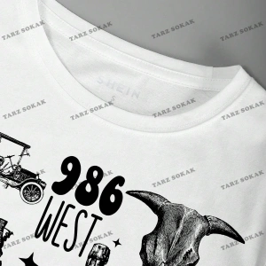 Unisex BAY  Kadın Batı Tarzı Baskılı Kısa Kollu Tişört KOD-1336