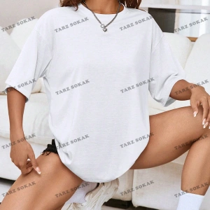 Unisex BAY  Kadın Bol Kesim Karikatür Yüz Desenli Tişört KOD-1359