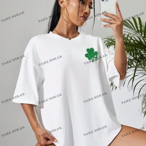 Unisex BAY  Kadın Mektup Karikatür Gülümseyen Yüz Baskı Kısa Kollu Tişört KOD-1377