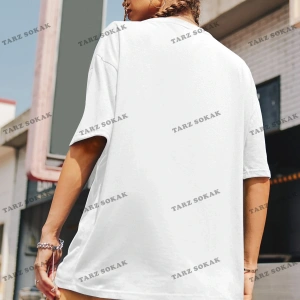 Unisex BAY  Kadın Slogan Desenli Düşük Omuz Kısa Kollu Tişört KOD-1396