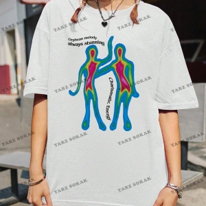 Unisex BAY  Kadın Slogan Desenli Düşük Omuz Kısa Kollu Tişört KOD-1396