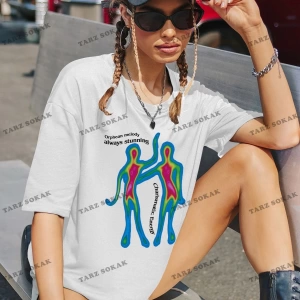 Unisex BAY  Kadın Slogan Desenli Düşük Omuz Kısa Kollu Tişört KOD-1396