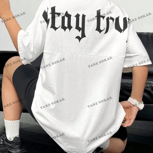 Unisex BAY  Kadın Ultra Bol Basic Harfli Tişört KOD-1383