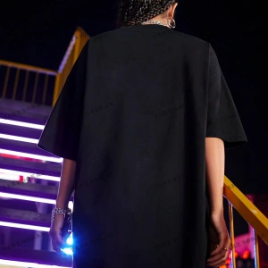 Unisex BAY  Kafatası Baskılı Düşük Omuzlu Büyük Boy Tişört KOD-1329