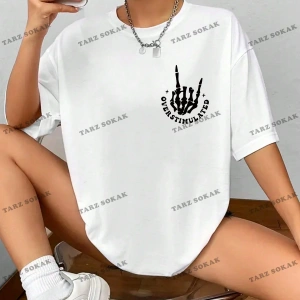 Unisex BAY  Kafatası Desenli Yuvarlak Yaka Sloganlı Kadın Tişört KOD-1327