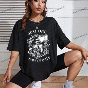 Unisex BAY  Kafatası ve Slogan Grafikli Düşük Omuzlu Tişört KOD-1332