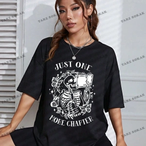 Unisex BAY  Kafatası ve Slogan Grafikli Düşük Omuzlu Tişört KOD-1332