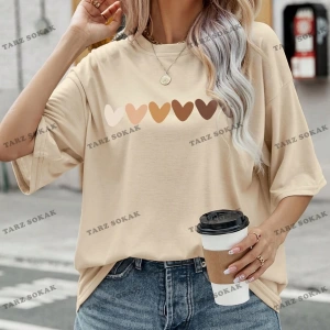 Unisex BAY  Kalp Desenli Düşük Omuz Tişört KOD-1361