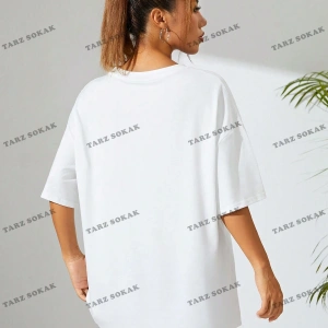 Unisex BAY  Karikatür Ayı Baskı Damla Omuz Büyük Boy Tişört KOD-1375