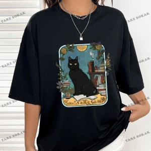 Unisex BAY  Kedi Desenli Damla Omuz Tişört KOD-1335