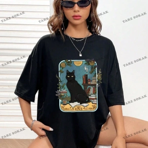 Unisex BAY  Kedi Desenli Damla Omuz Tişört KOD-1335