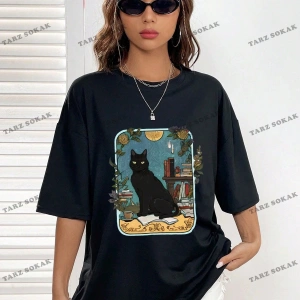 Unisex BAY  Kedi Desenli Damla Omuz Tişört KOD-1335