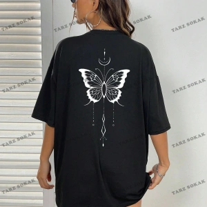 Unisex BAY  Kelebek Desenli Damla Omuz Tişört KOD-1382
