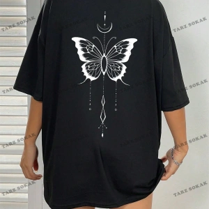 Unisex BAY  Kelebek Desenli Damla Omuz Tişört KOD-1382