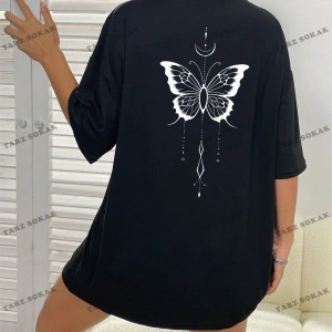 Unisex BAY  Kelebek Desenli Damla Omuz Tişört KOD-1382