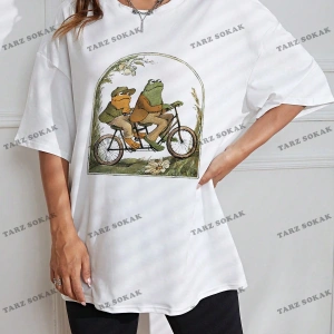 Unisex BAY  Kurbağa Desenli Düşük Omuzlu Tişört KOD-1364