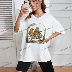 Unisex BAY  Kurbağa Desenli Düşük Omuzlu Tişört KOD-1364