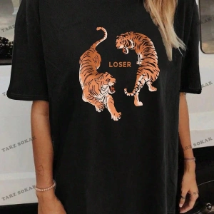 Unisex BAY  Mantar & Slogan Grafikli Düşük Omuzlu Tişört KOD-1392